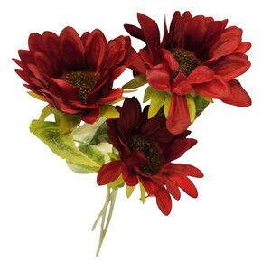 Faux Silk Sunflower Stems 15in Burgundy Red 3pc Artificial Flowers Decor